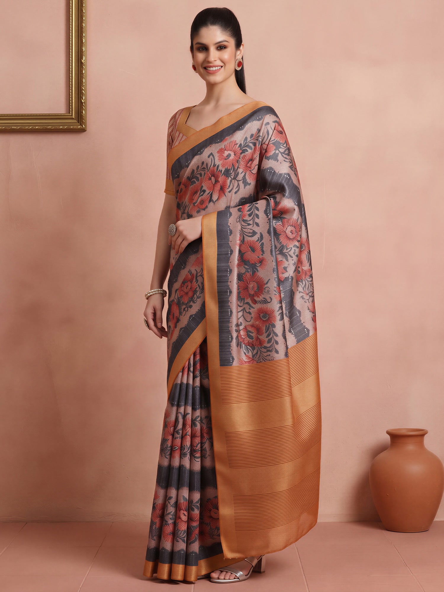 Rust Cotton Blend saree – detail view 2
