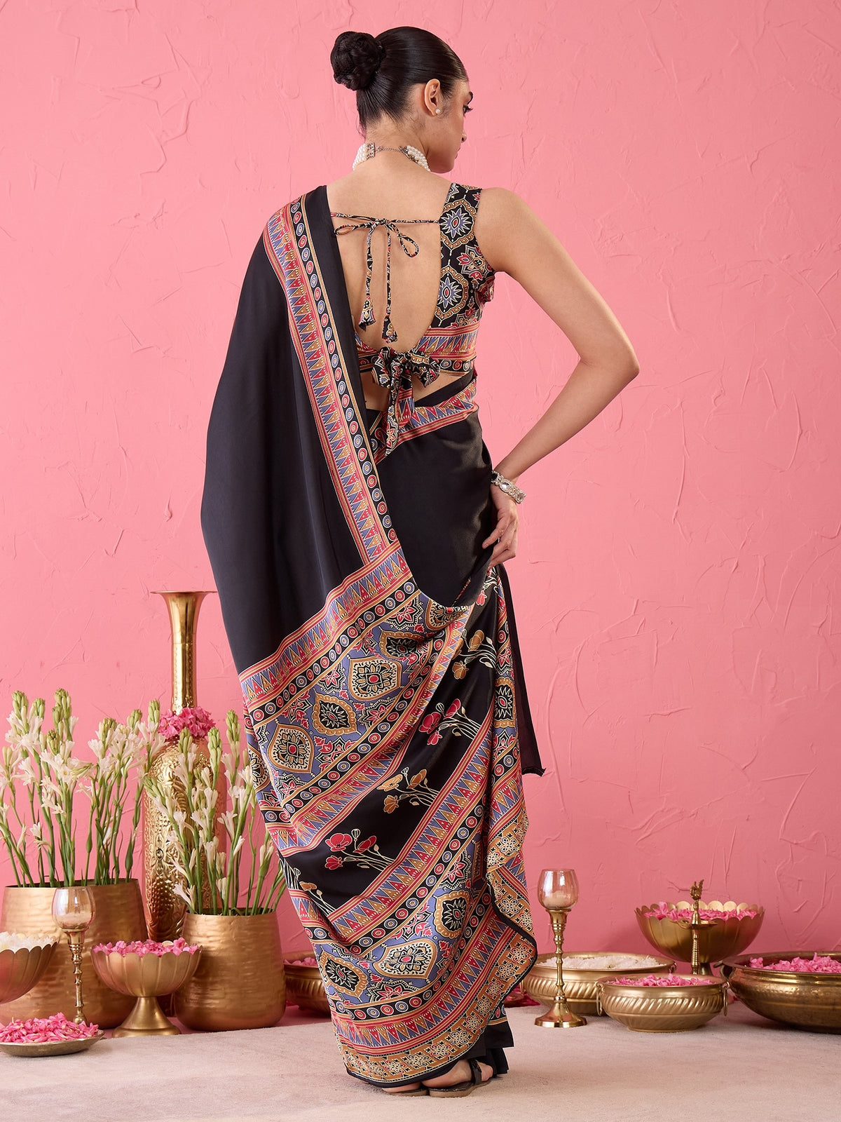 Black Satin saree – detail view 4