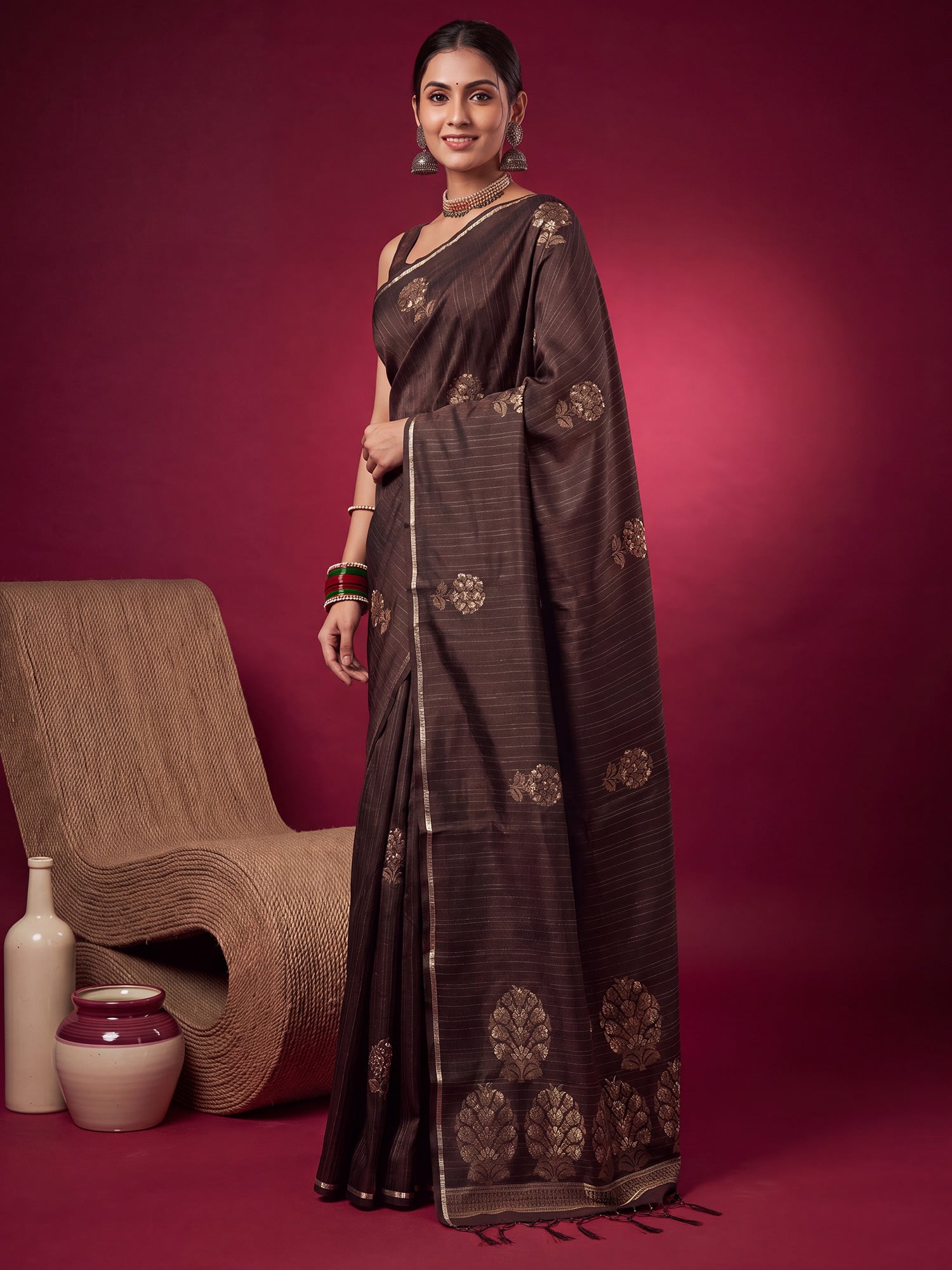 Dark Brown Satin Silk saree – detail view 2