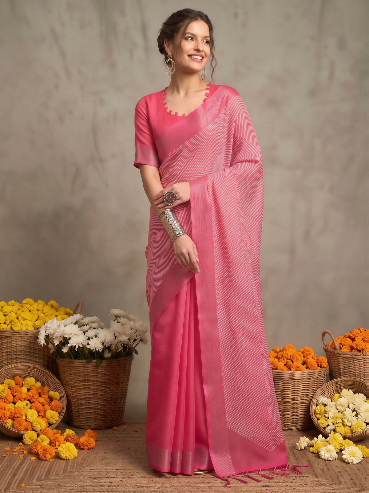 Pink Linen saree – detail view 3