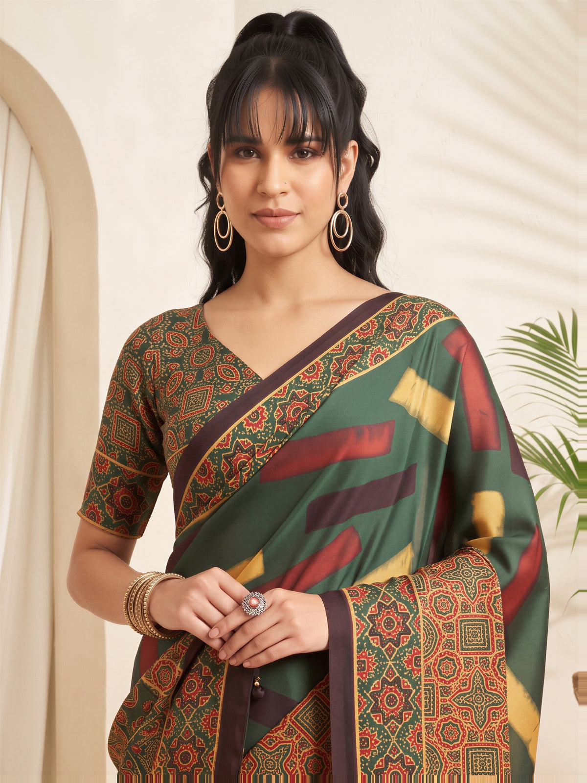 Green Silk Blend saree – detail view 4