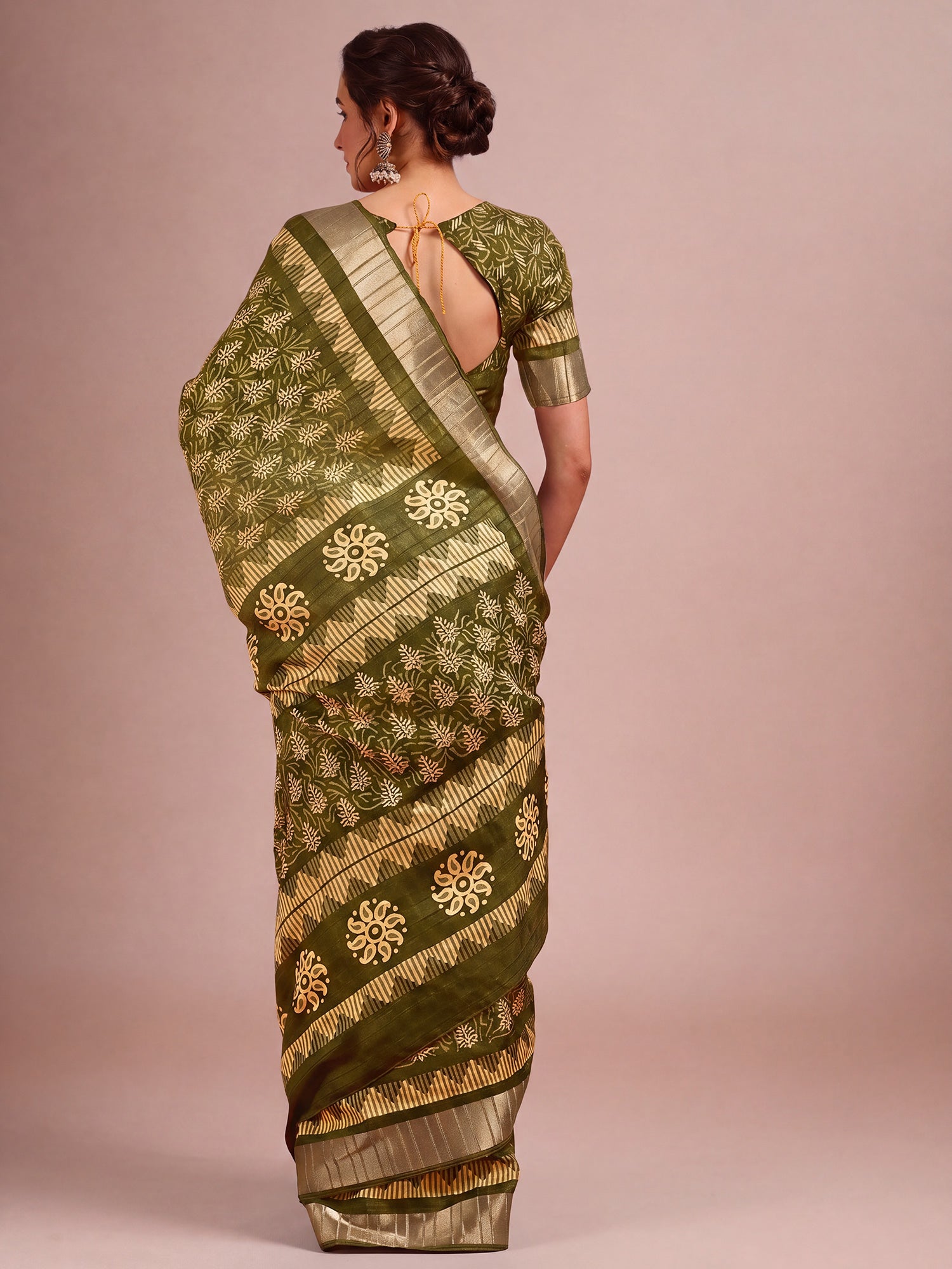 Olive Cotton Silk saree – detail view 1