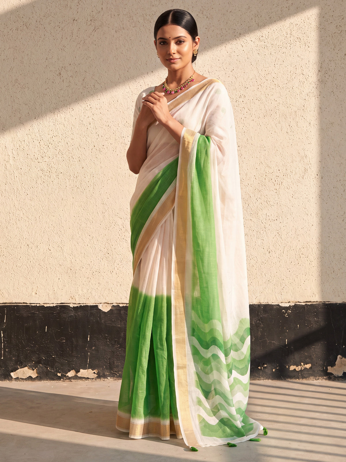Light Green Linen saree – detail view 2
