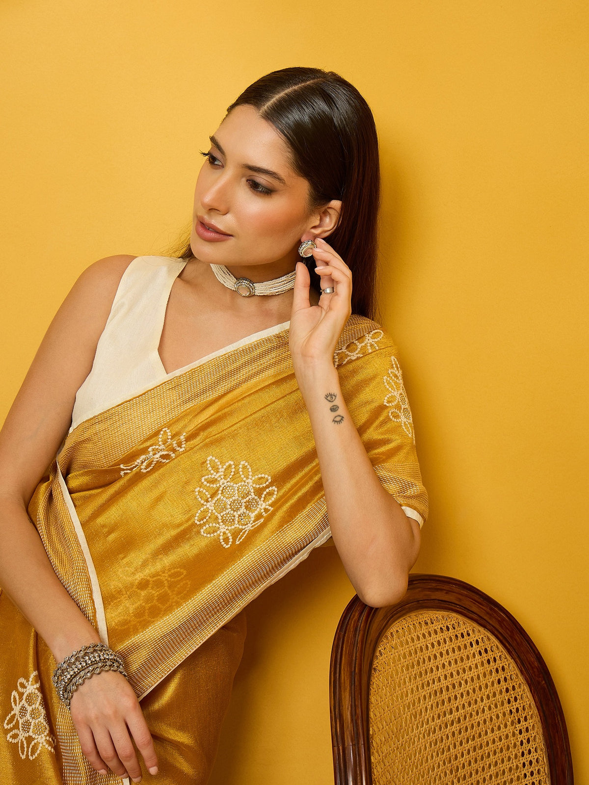 Mustard Cotton Blend saree – detail view 3