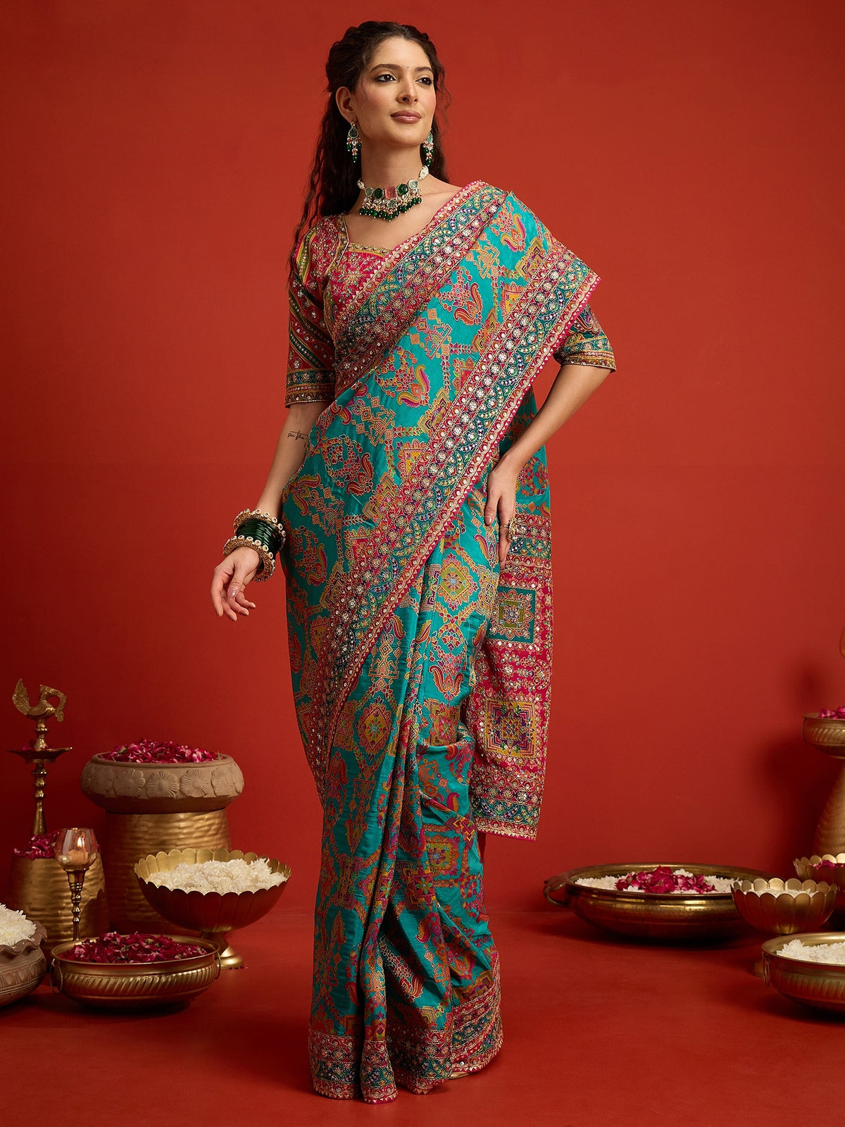 Aqua Blue Silk Blend saree – detail view 4