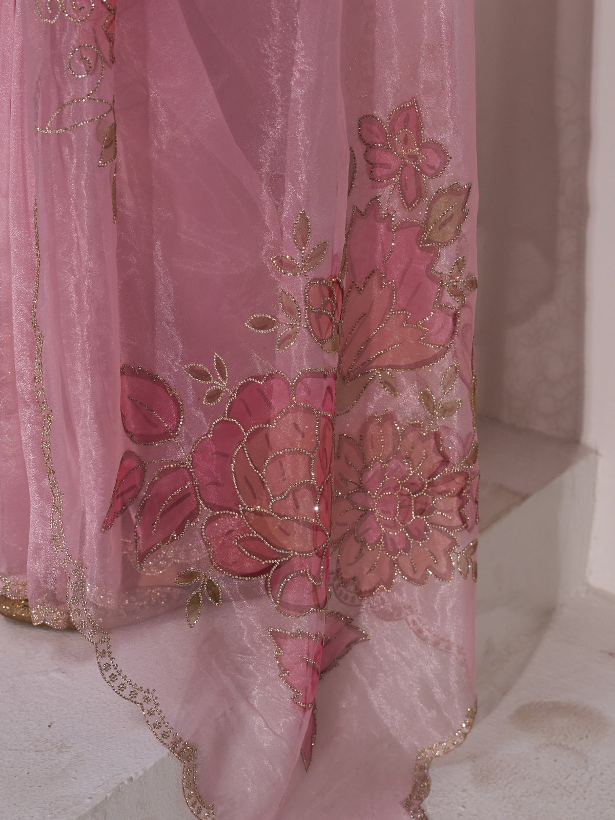 Lavender organza saree view 6