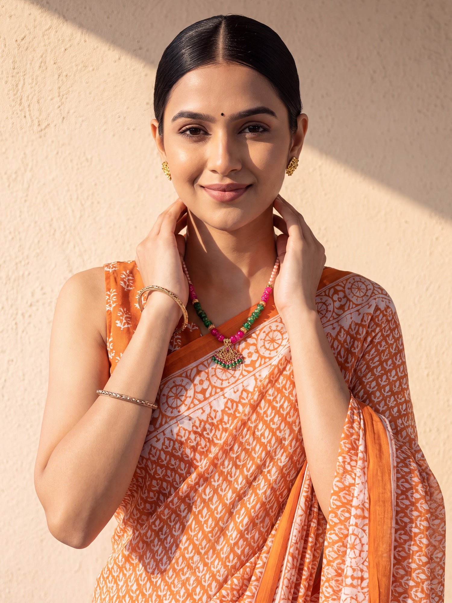 Orange Cotton saree – detail view 4