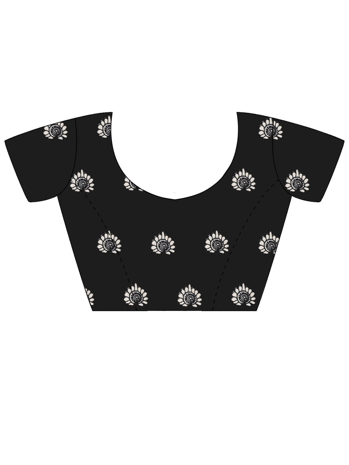 Unstitched black mulmul blouse piece with kalamkari design