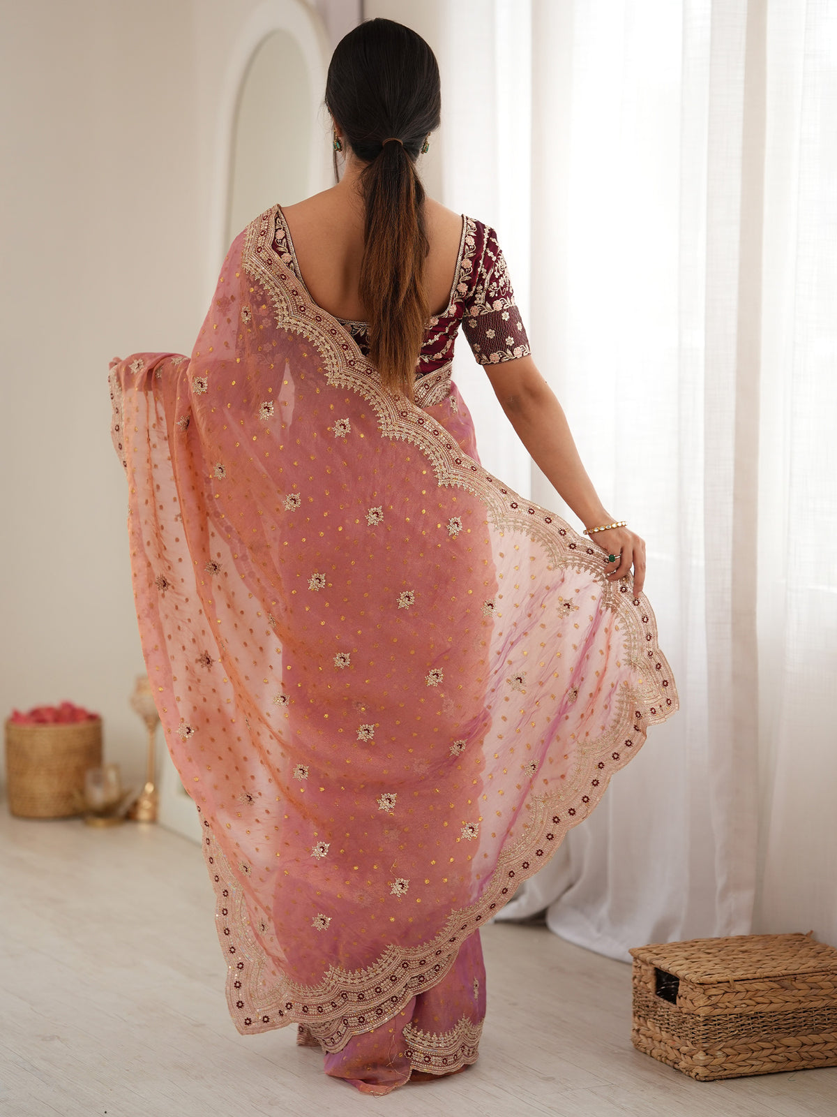Peach Silk Blend saree – detail view 1