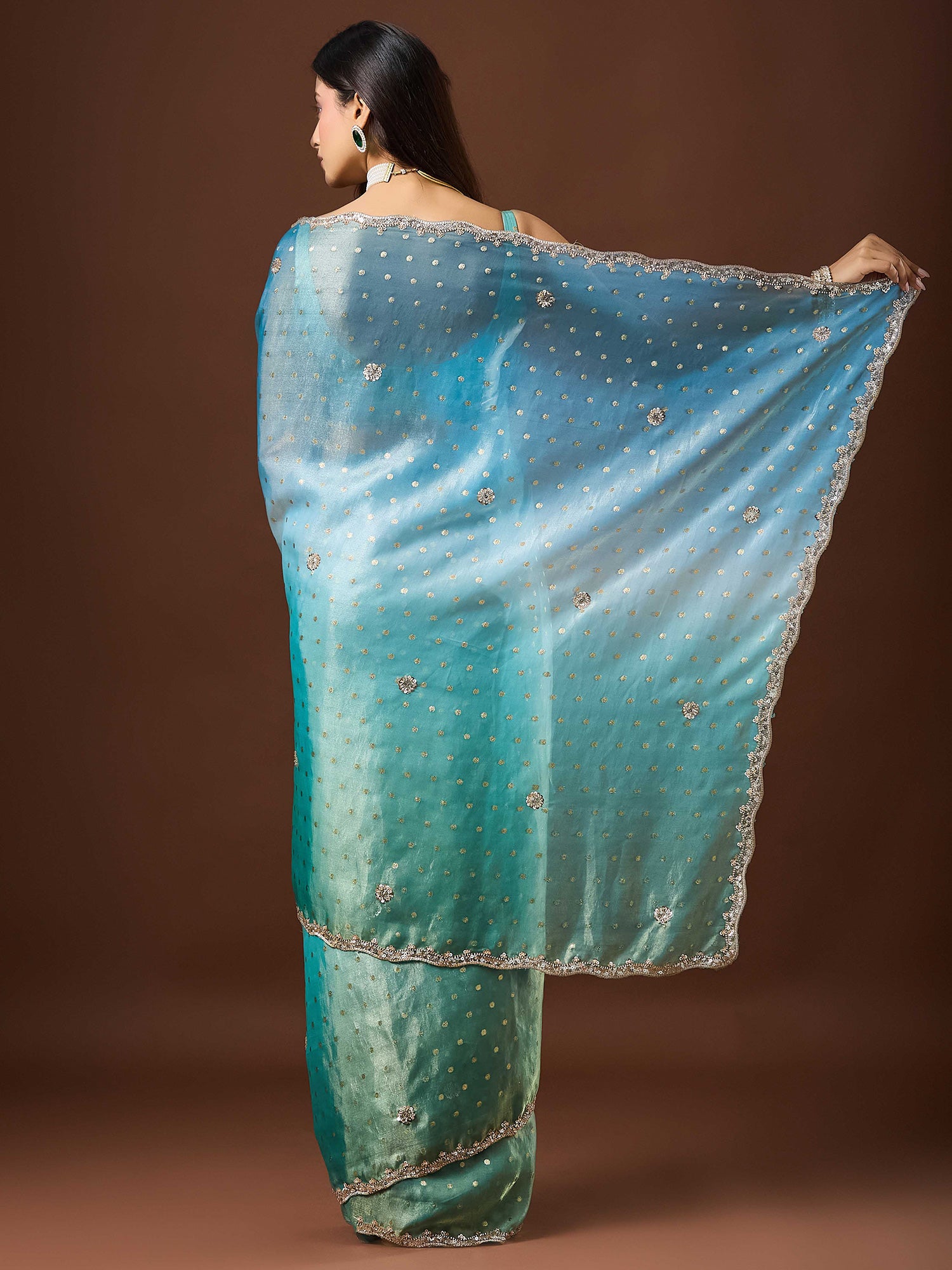 Light Blue Satin saree – detail view 1