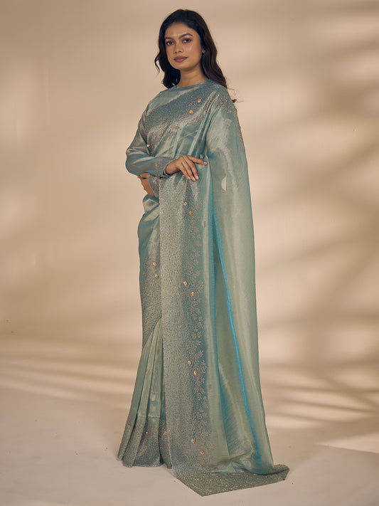 Light Blue organza saree view 1