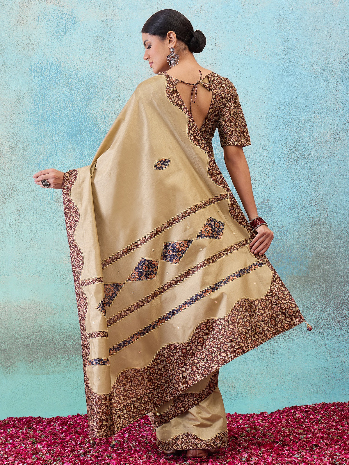 Light Brown silk blend saree view 3