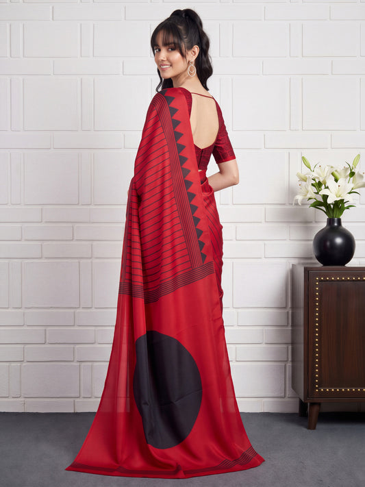 Red Satin saree – detail view 1