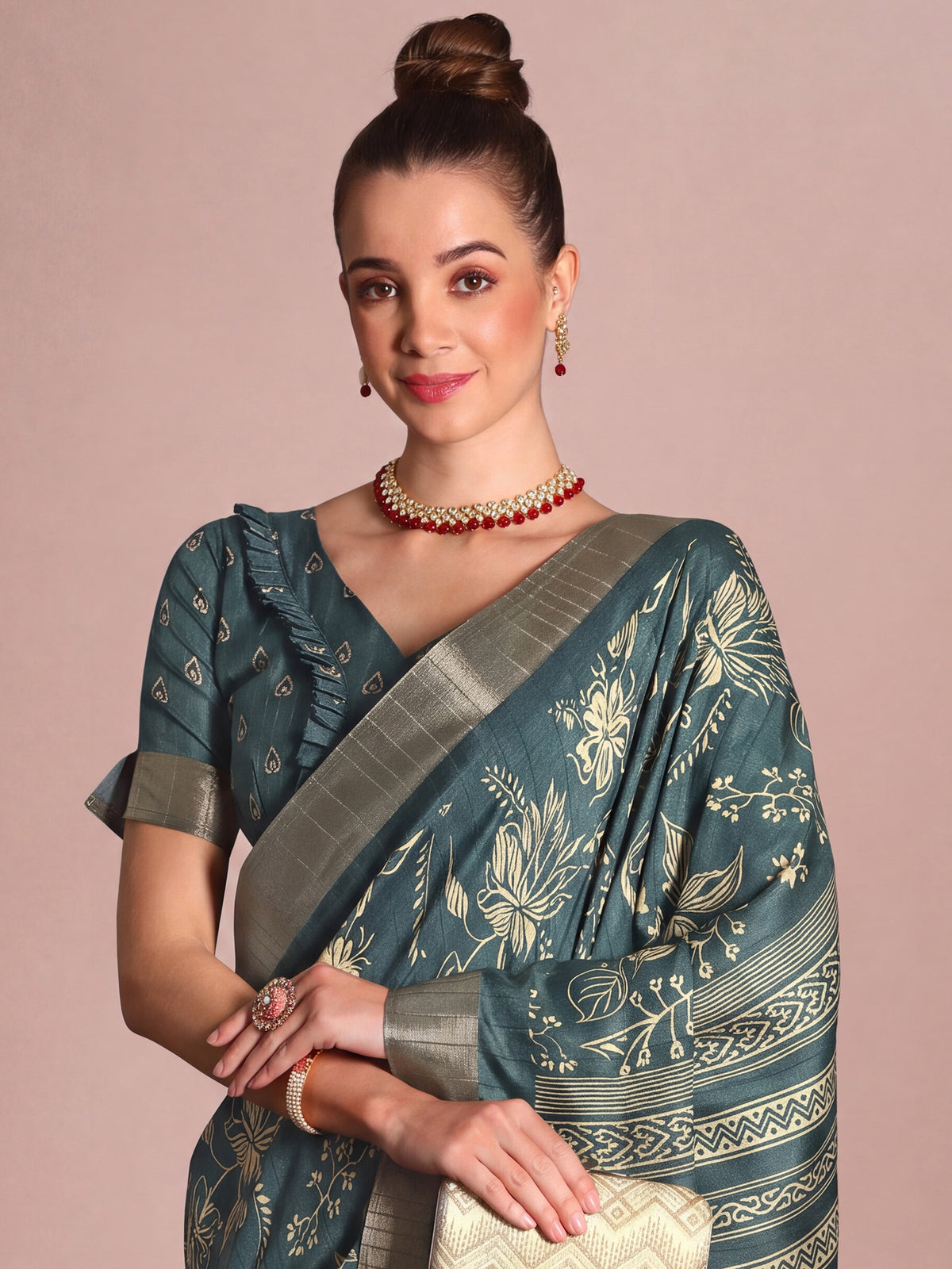 Teal Blue Silk Blend saree – detail view 4