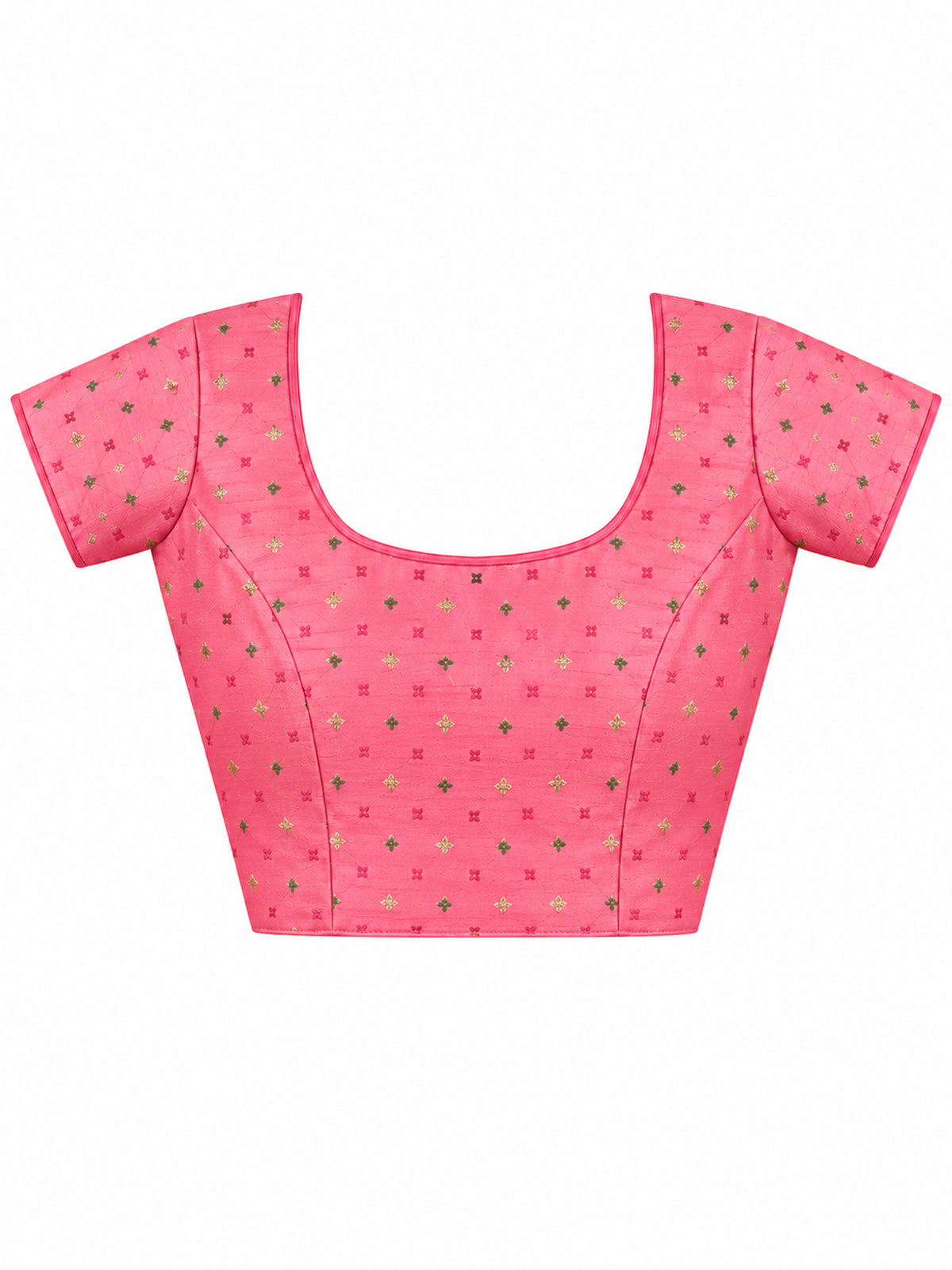 Unstitched peach silk blend blouse piece with foil design