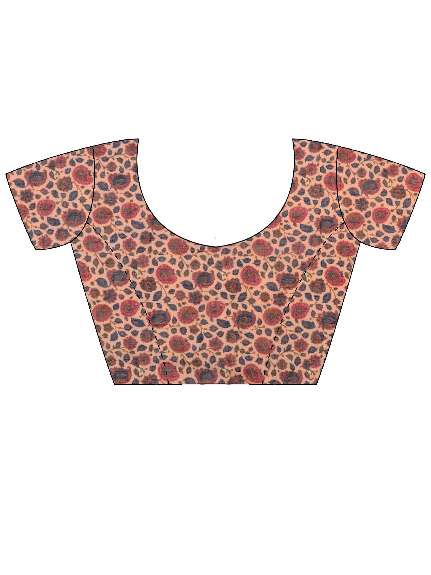 Unstitched peach cotton blend blouse piece with kalamkari design