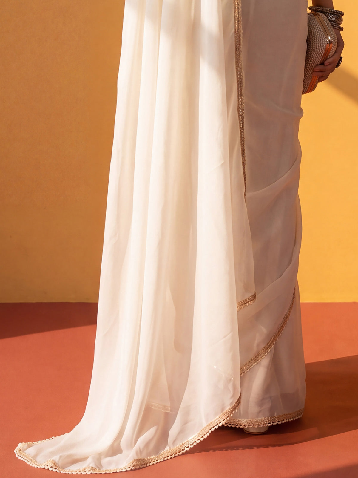White Georgette saree – detail view 5