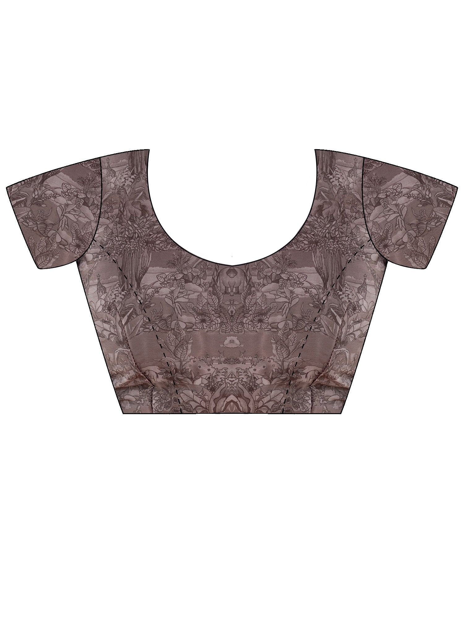 Unstitched beige satin blouse piece with animal print design