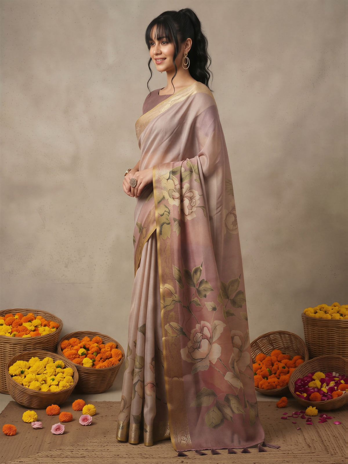 Beige Kanjeevaram Silk saree – detail view 2