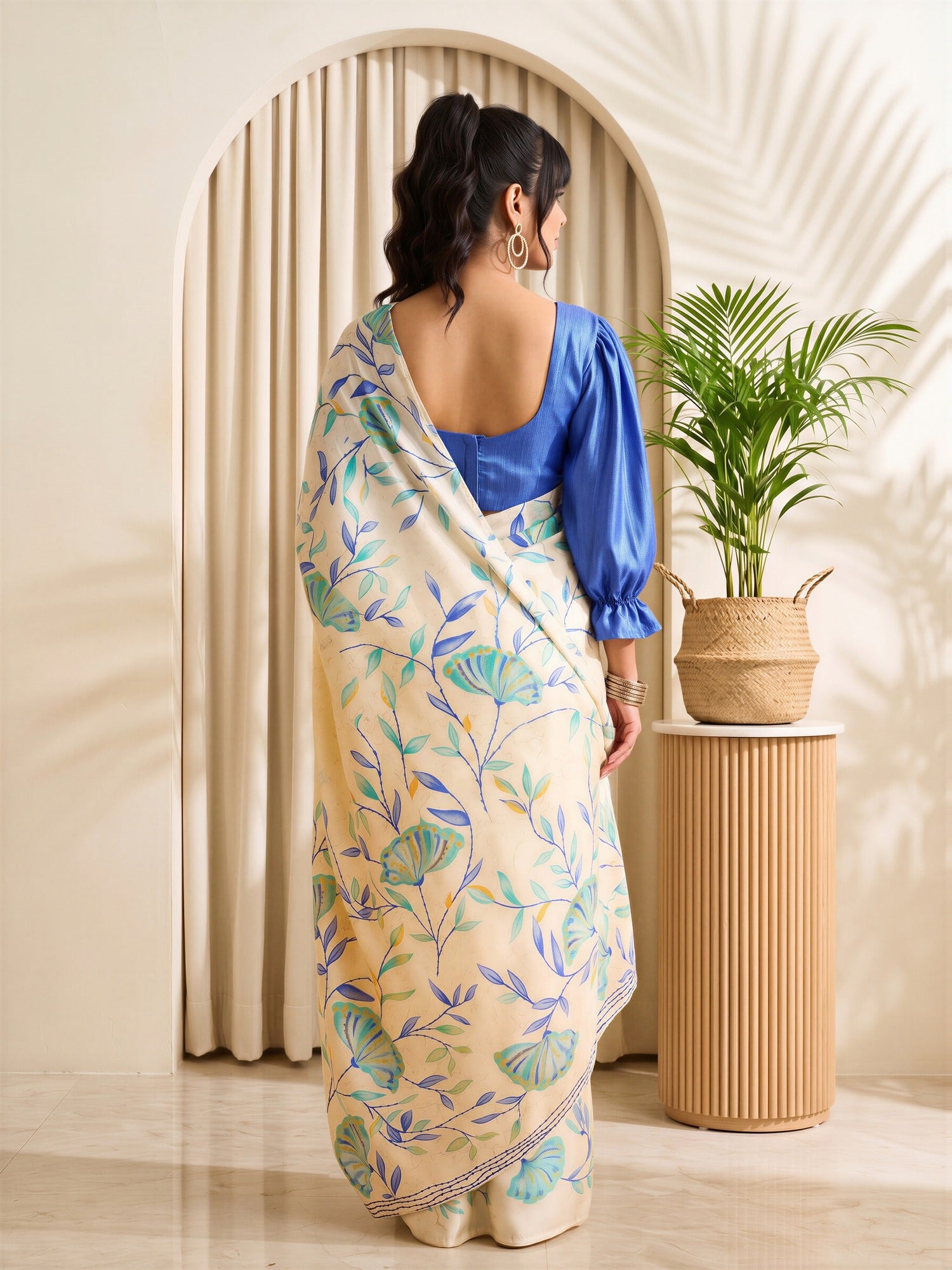 Beige Satin saree – detail view 1