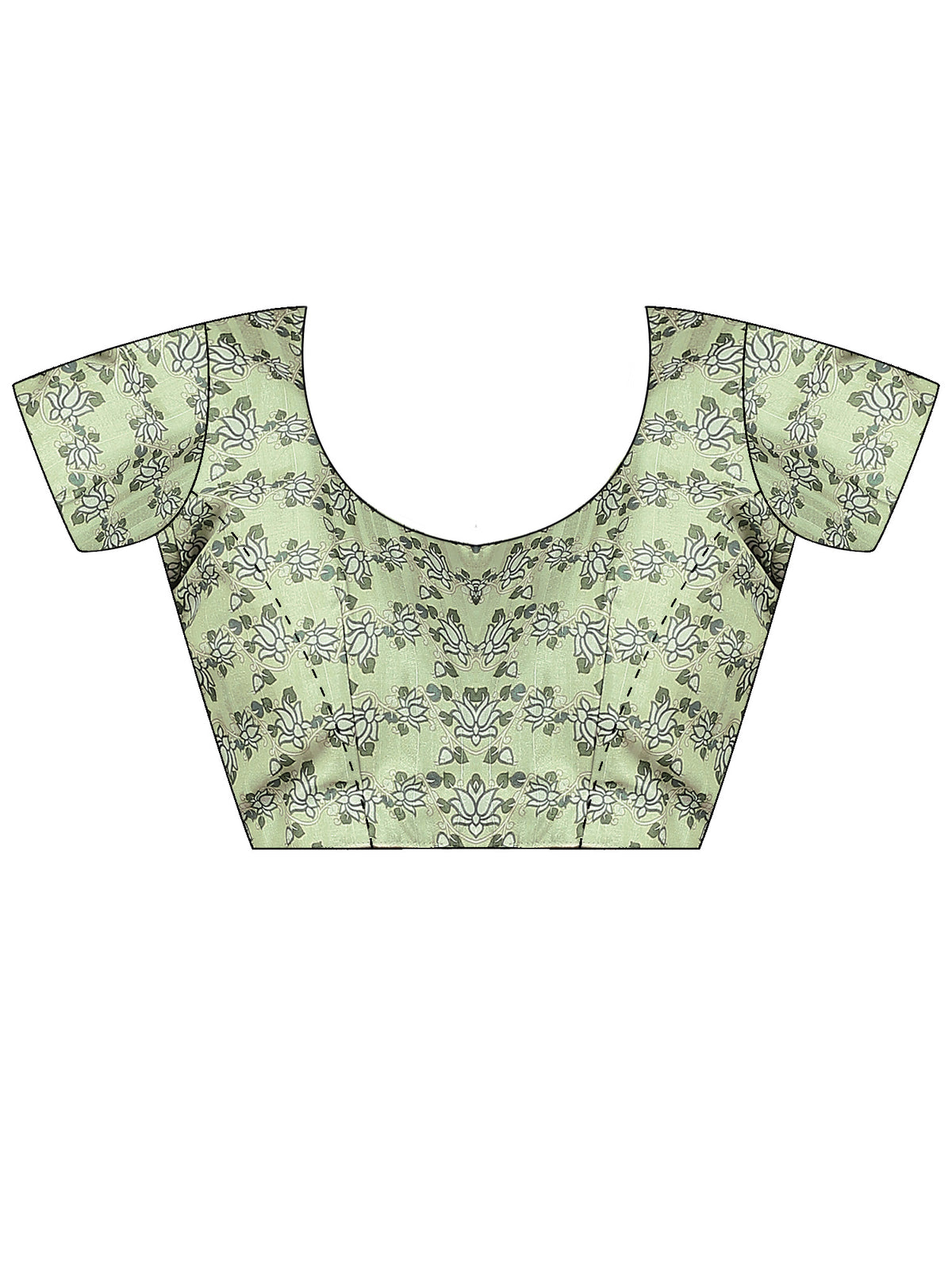 Unstitched light green silk blend blouse piece with ethnic motif design