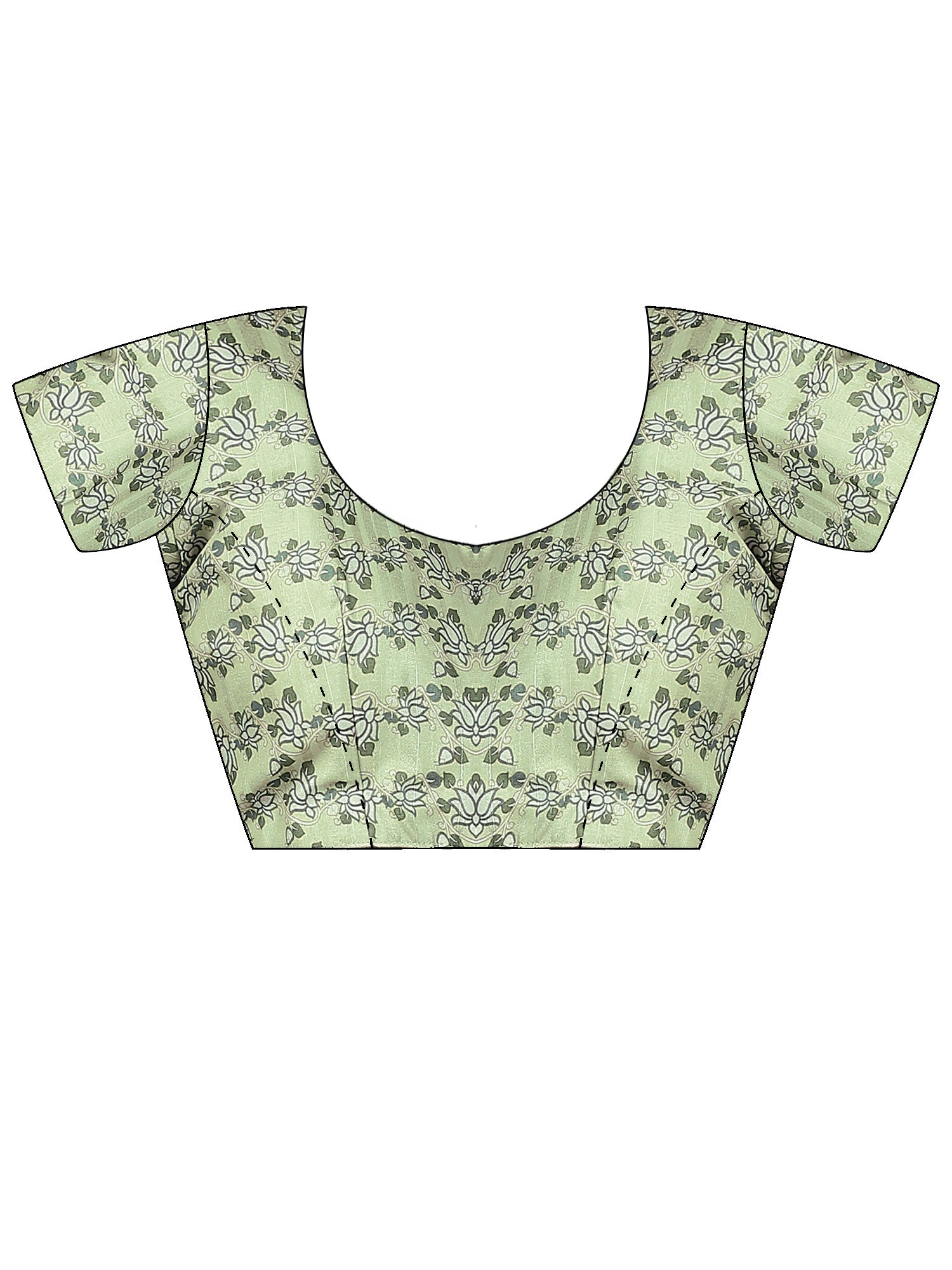 Unstitched light green silk blend blouse piece with ethnic motif design