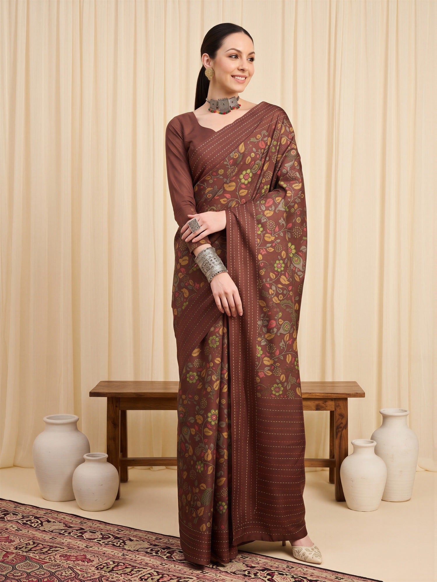 Brown Silk Blend saree – detail view 3