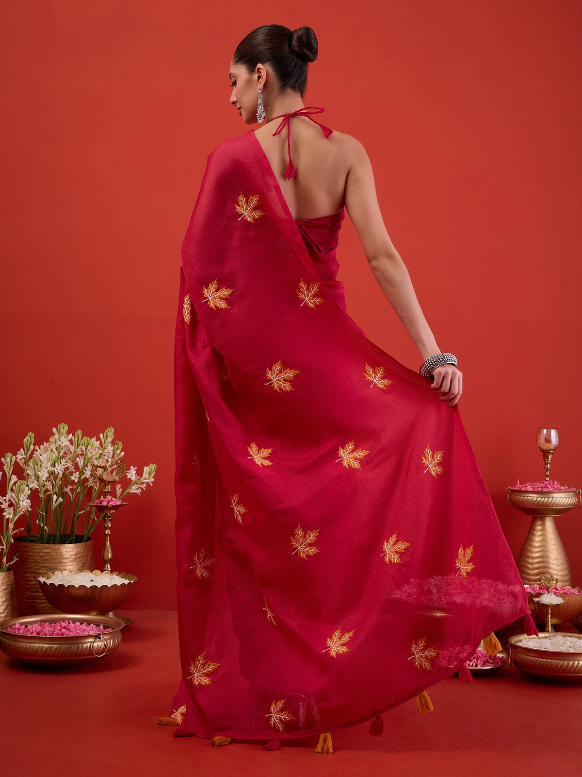 Maroon Kota Doria Cotton saree – detail view 1