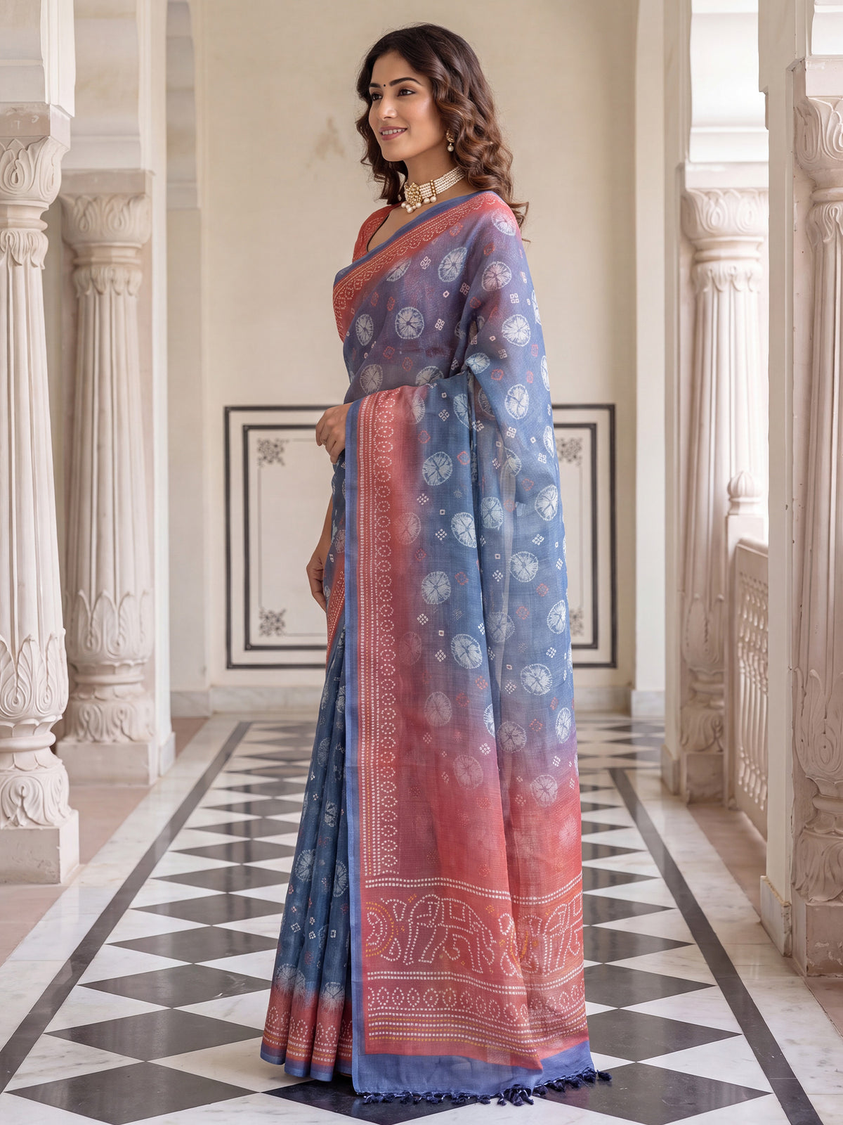 Teal Blue Cotton Silk saree – detail view 2