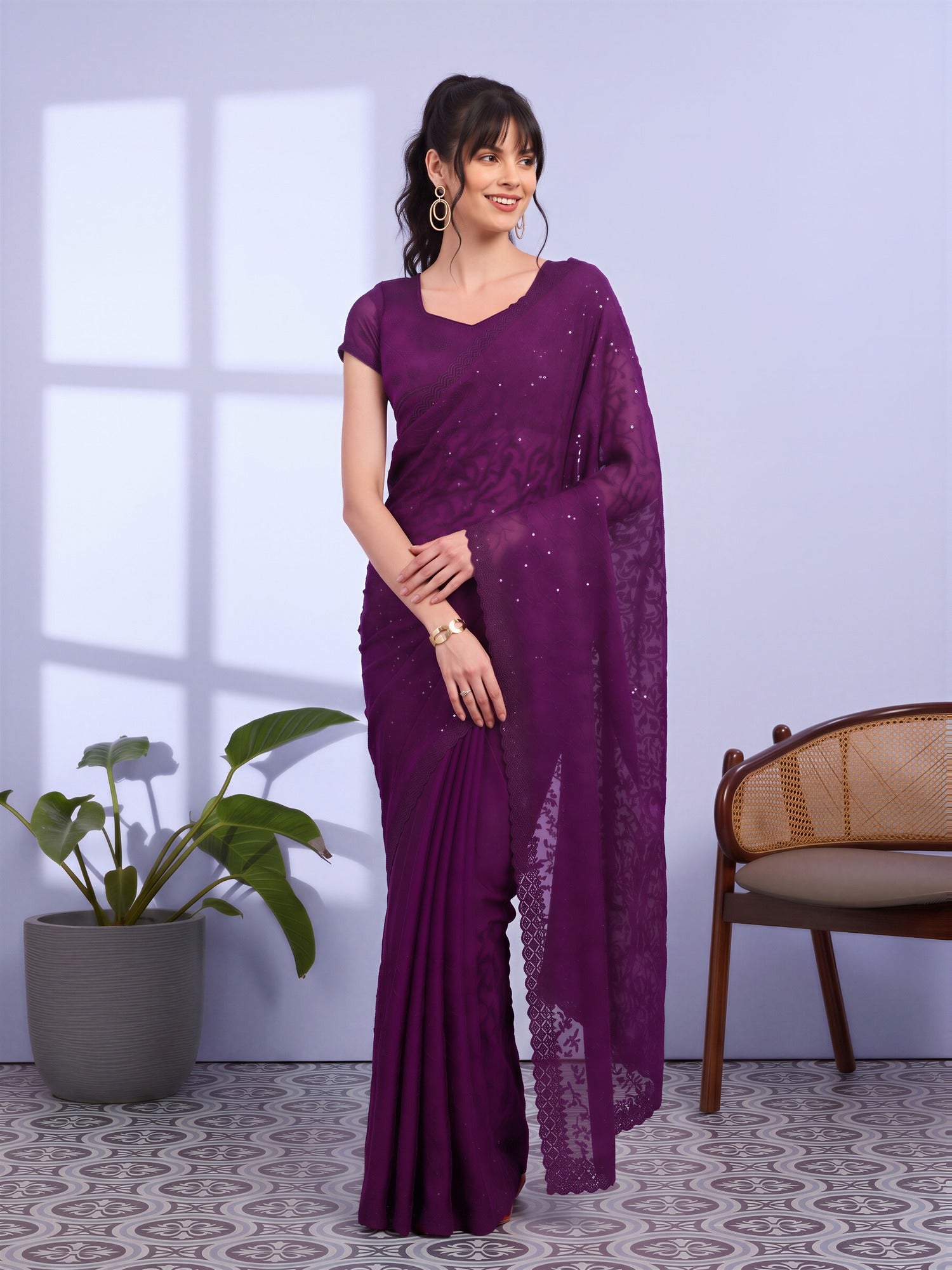 Purple Tissue saree – detail view 3