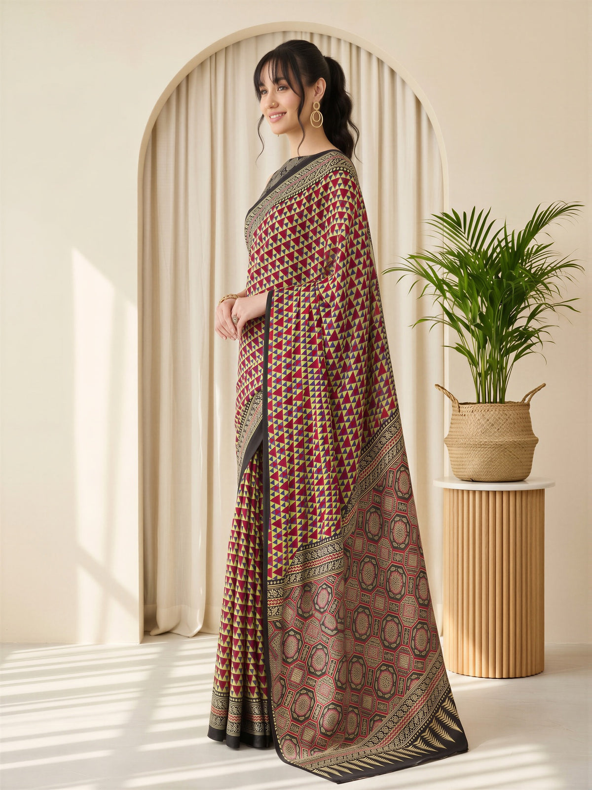 Red Satin saree – detail view 2