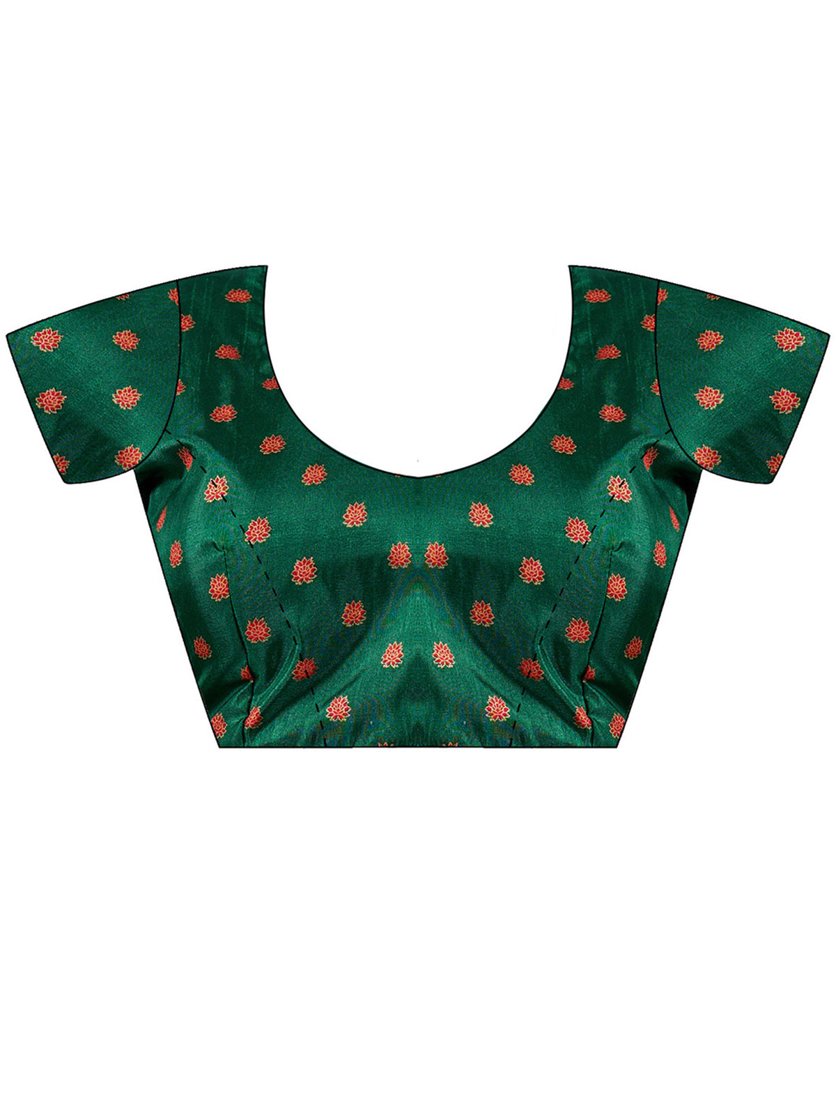 Unstitched dark green silk blend blouse piece with ethnic motif design