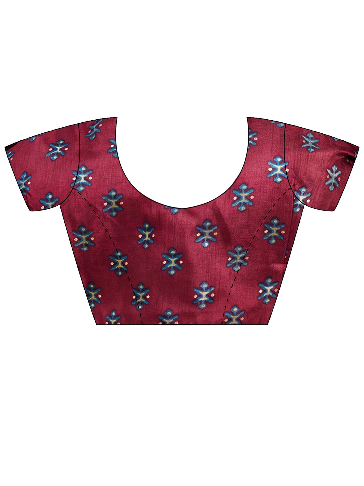 Unstitched maroon silk blend blouse piece with ethnic motif design