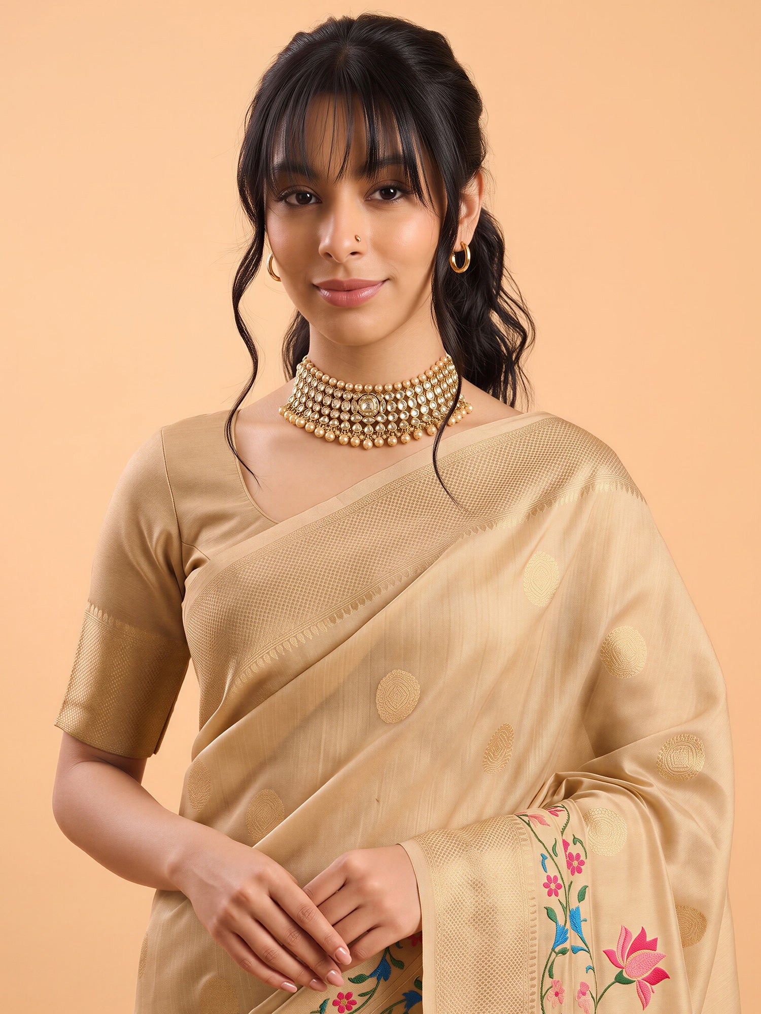 Cream Tissue saree – detail view 4