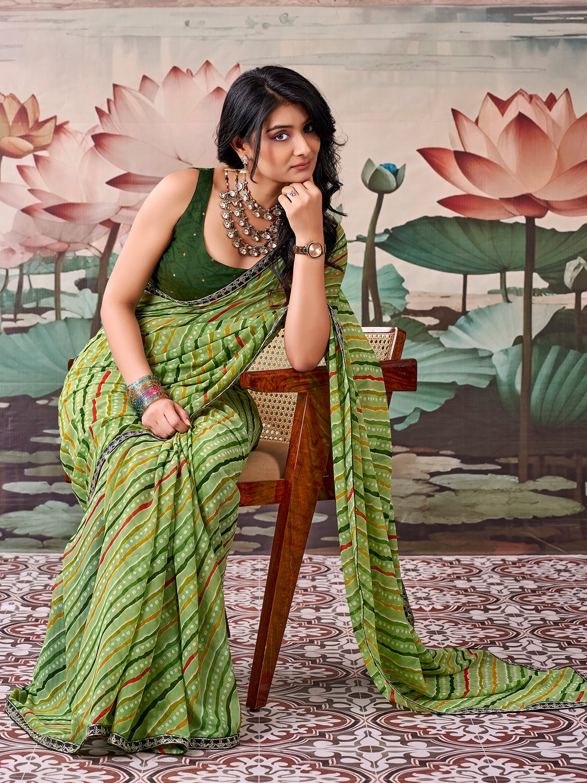 Light Green Georgette saree – detail view 2