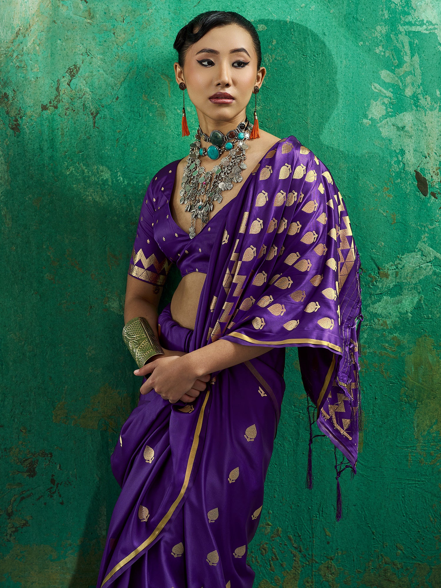Purple Satin Silk saree – detail view 3