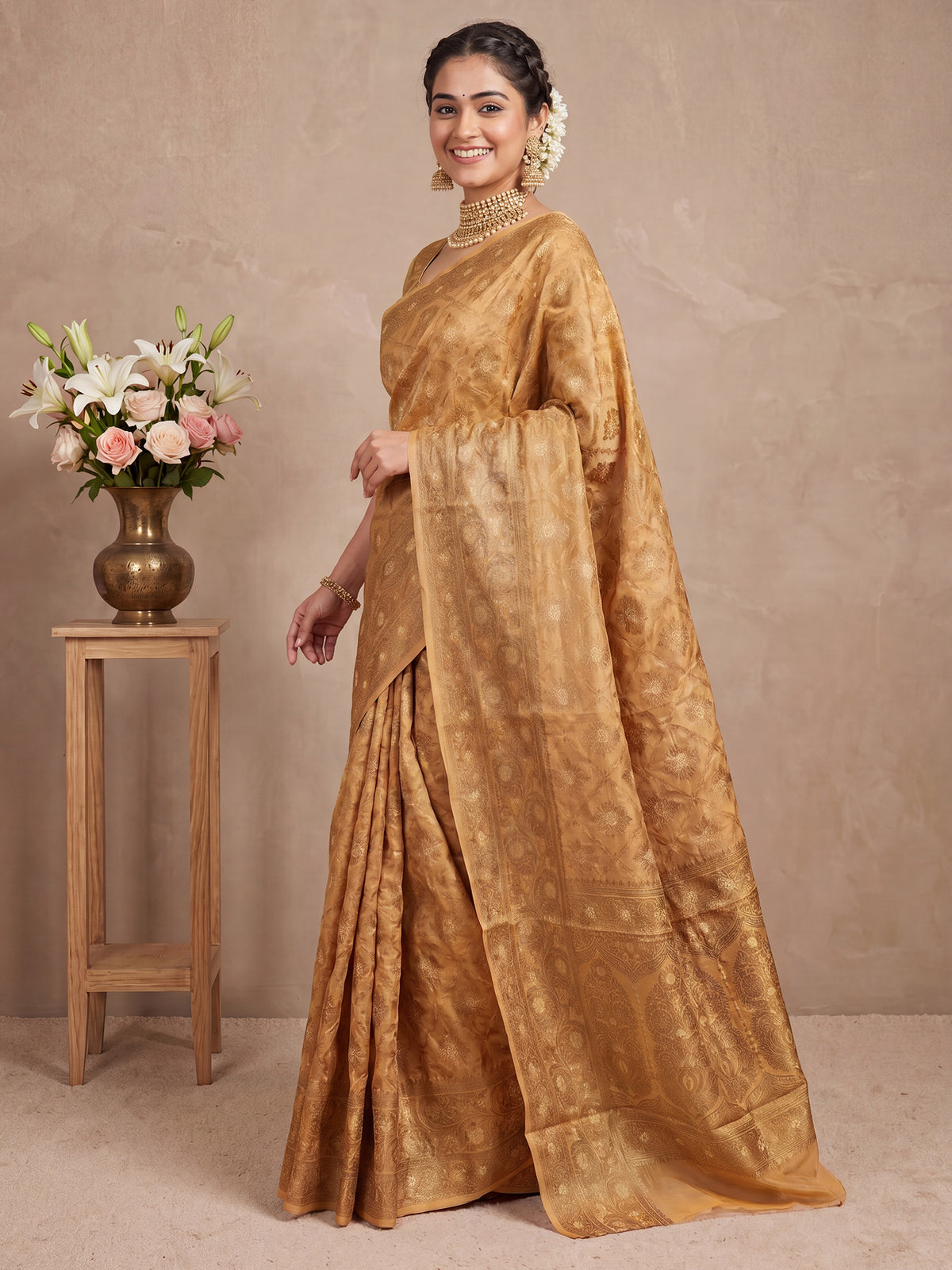 Mustard Silk Blend saree – detail view 3