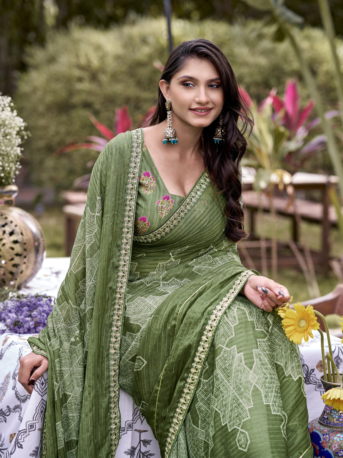 Sea Green Chiffon saree – detail view 4