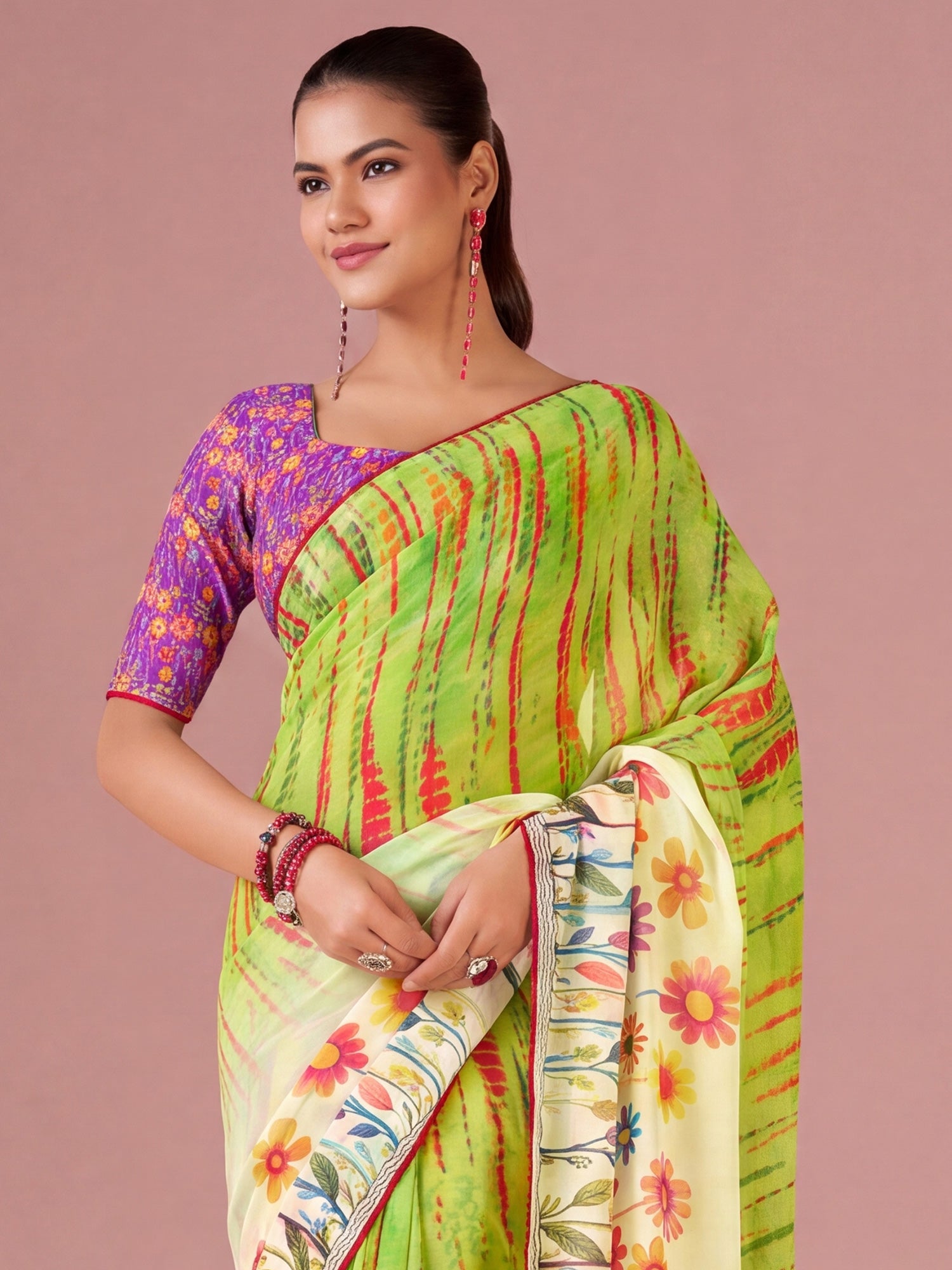 Light Green Georgette saree – detail view 3