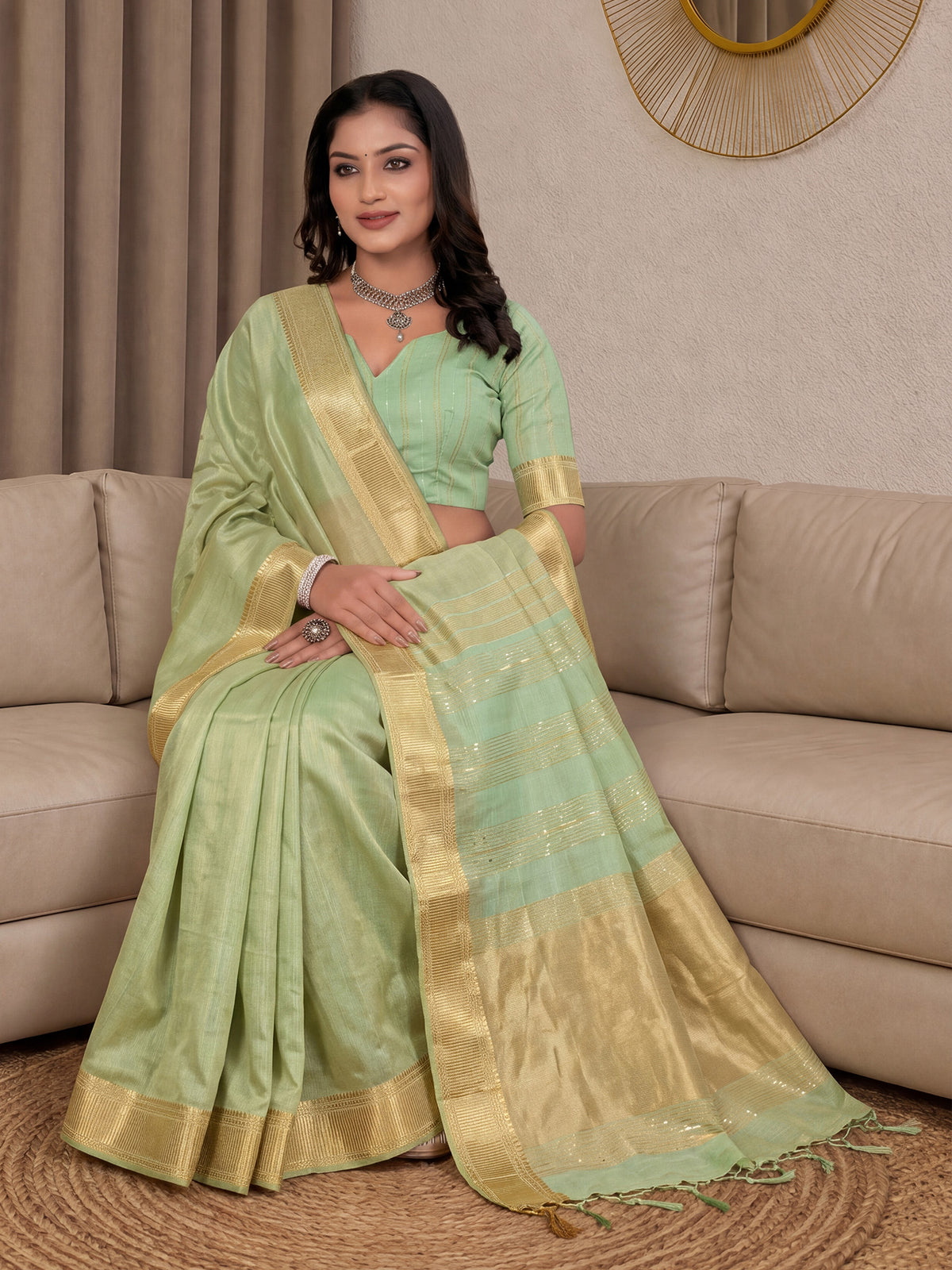 Light Green Cotton Silk saree – detail view 3