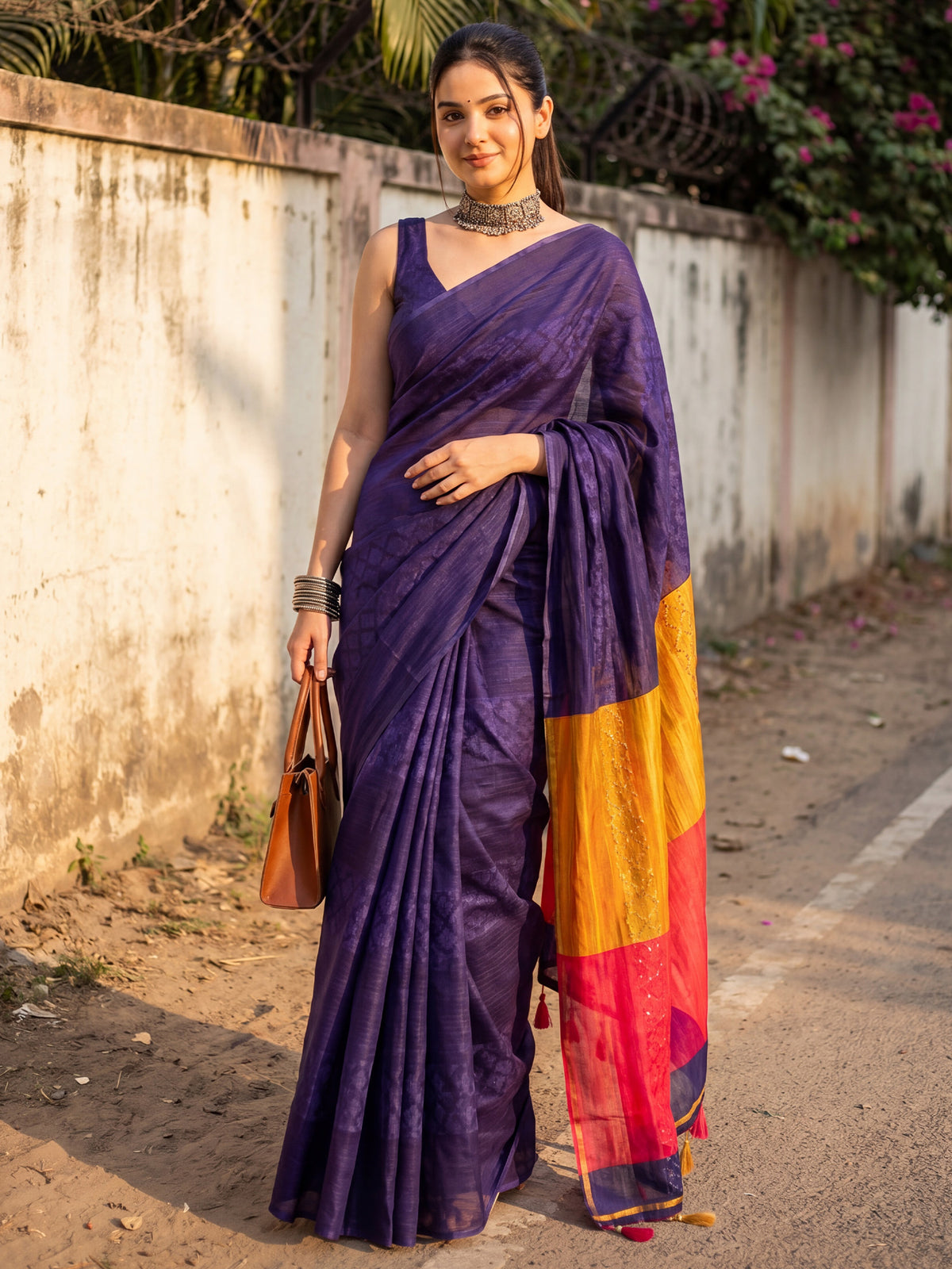 Blue Cotton saree – detail view 2