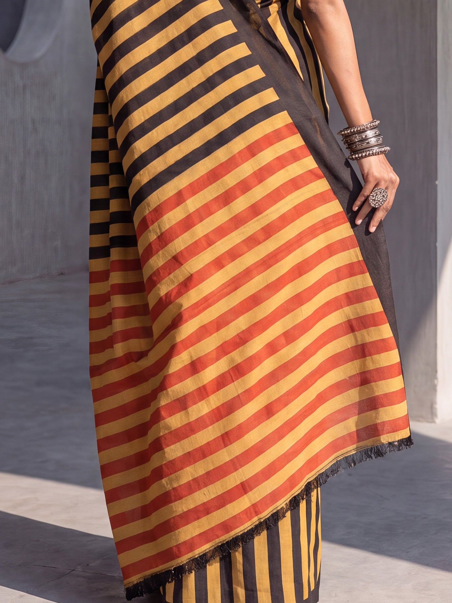 Mustard Cotton saree – detail view 5