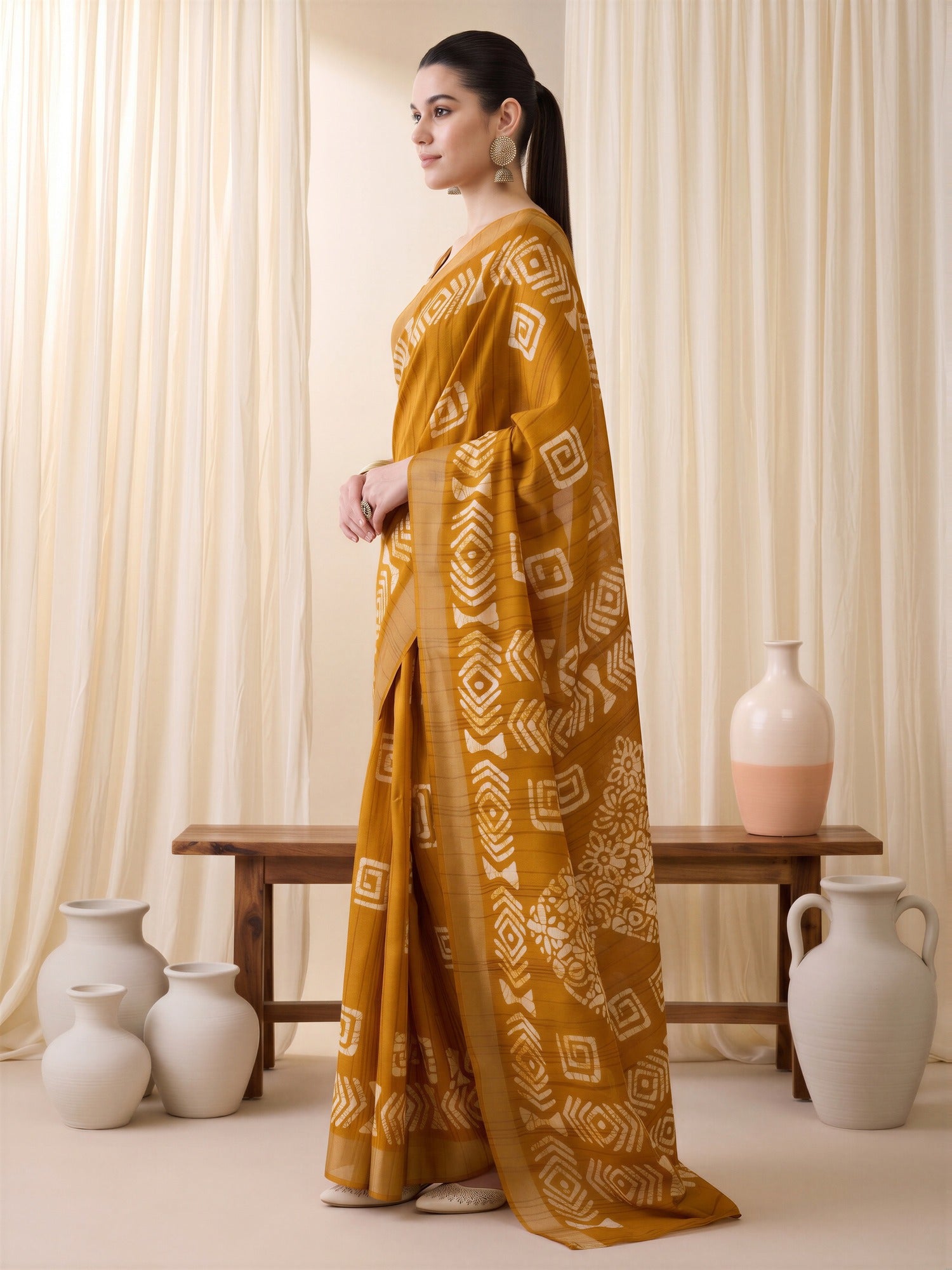 Mustard Silk Blend saree – detail view 2