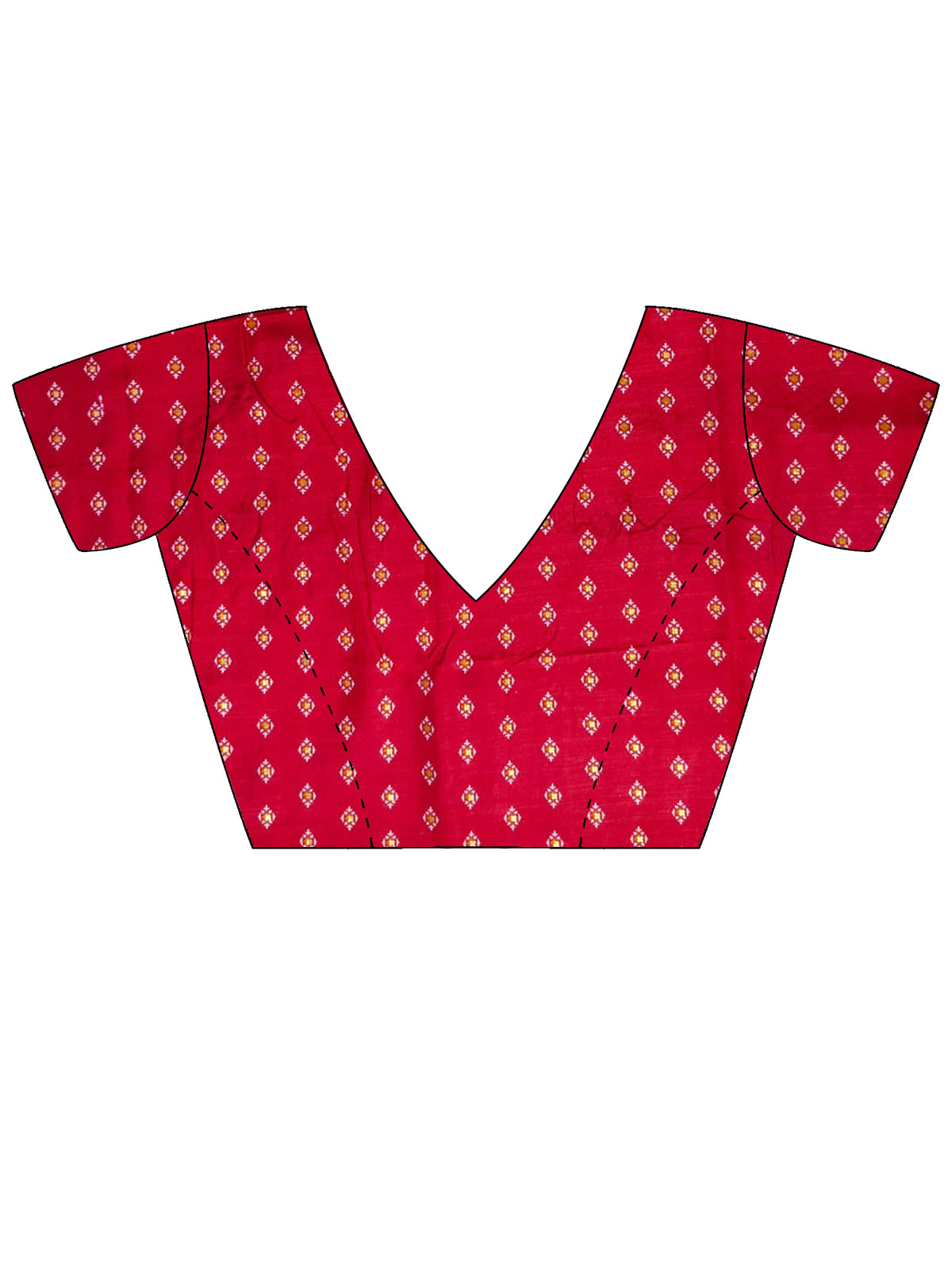 Unstitched red silk blend blouse piece with ethnic motif design