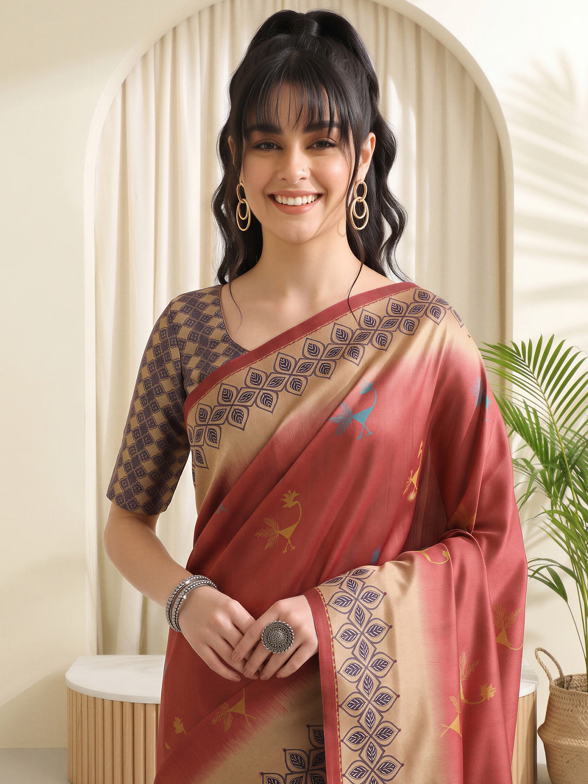 Rust Silk Blend saree – detail view 4