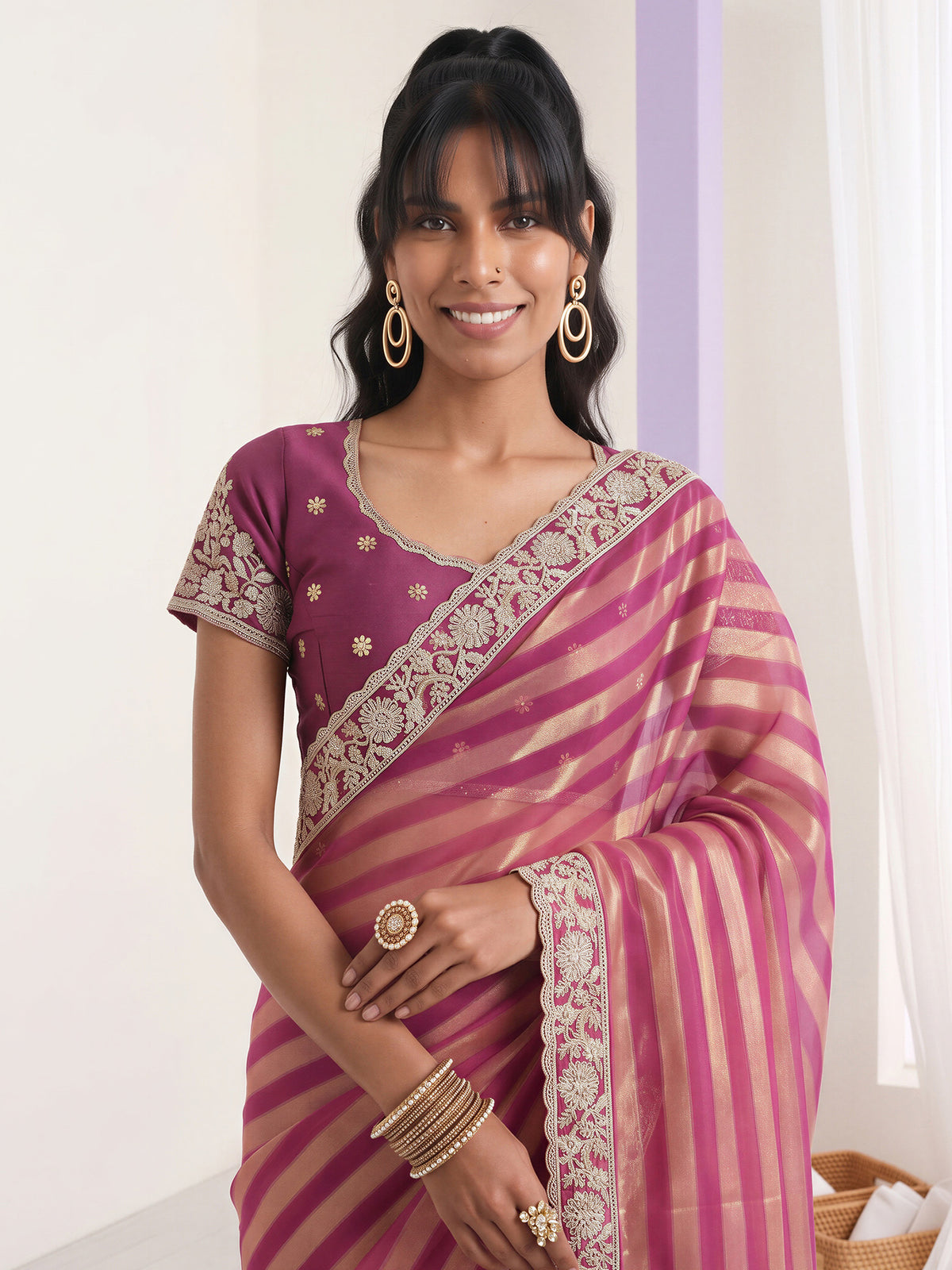 Purple Net saree – detail view 4