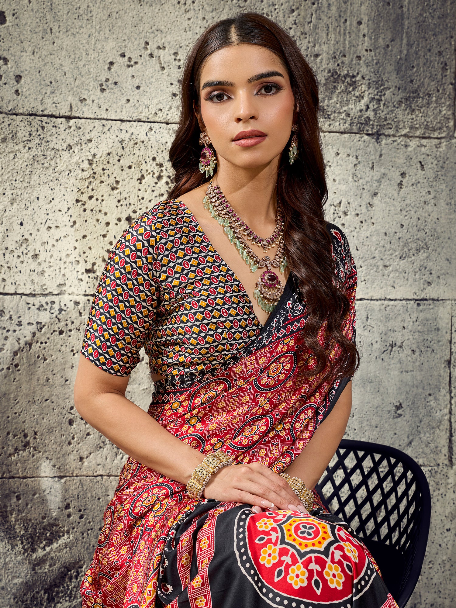 Maroon Satin saree – detail view 3