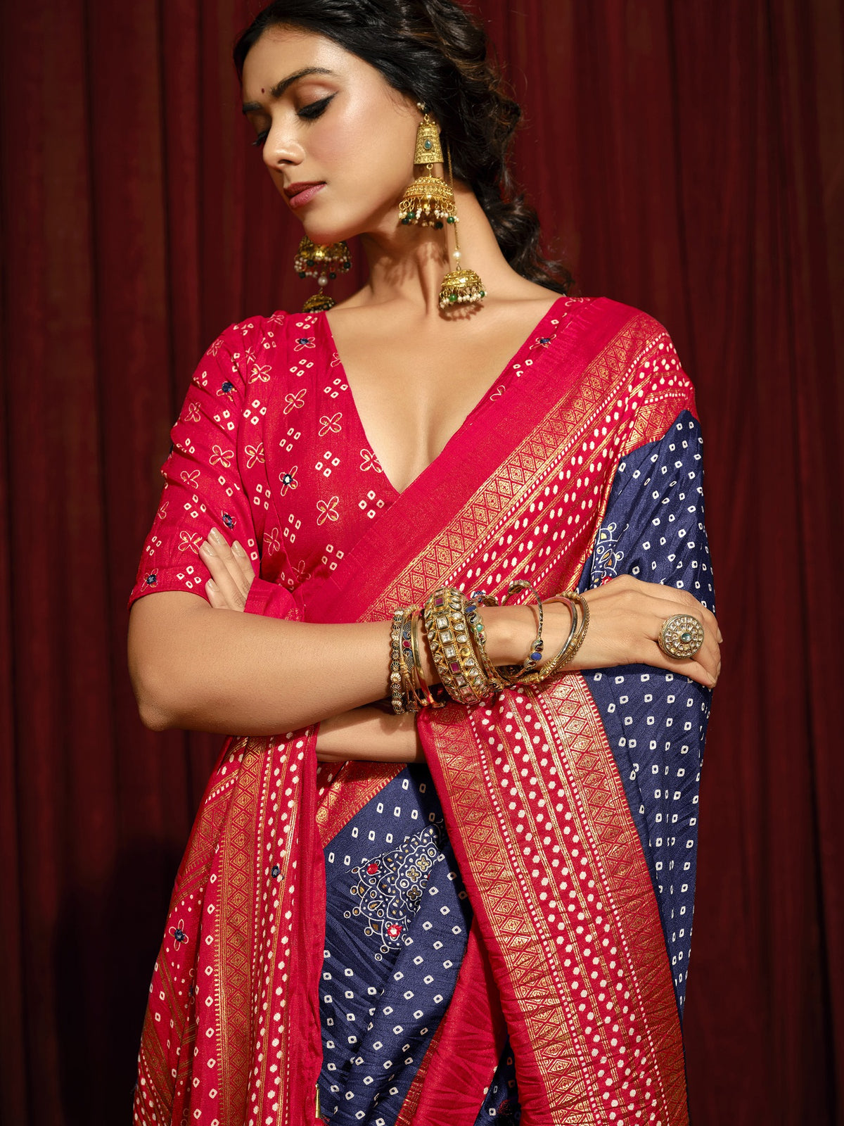 Navy Blue tussar silk saree view 2