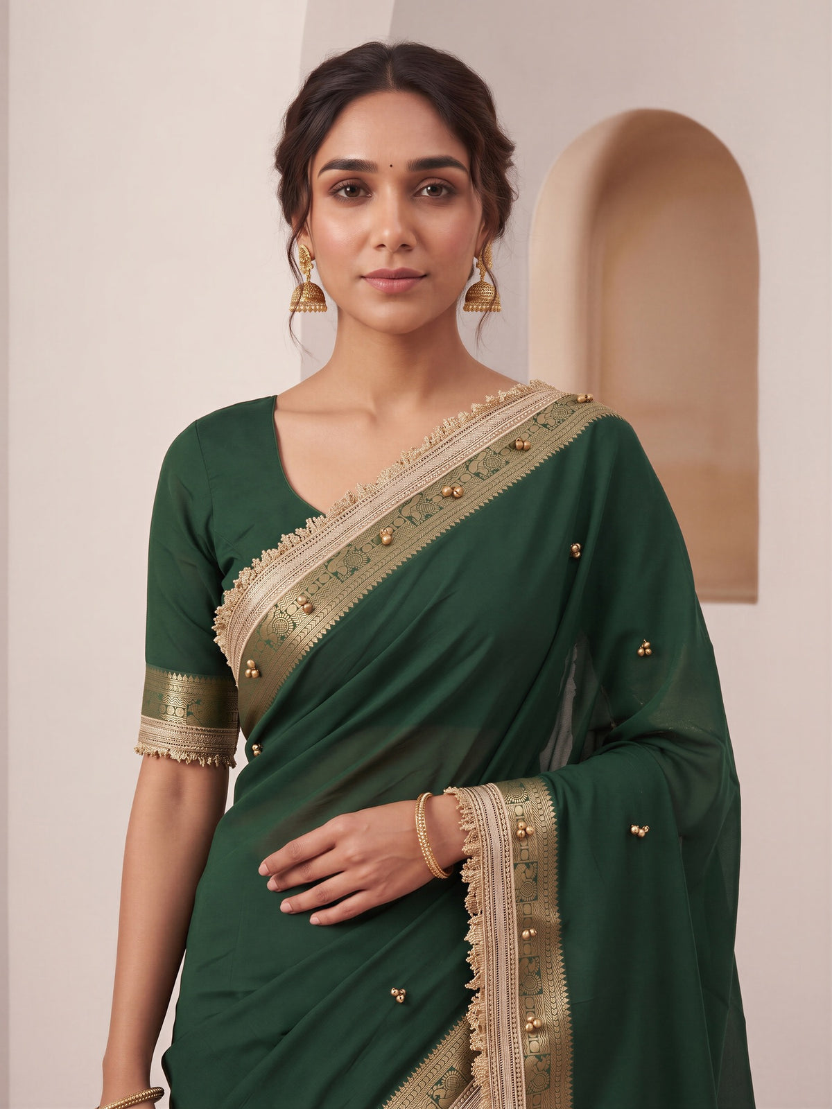 Green soft silk saree view 4