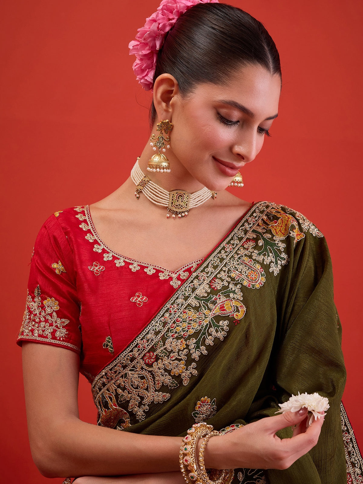 Green Silk Blend saree – detail view 3